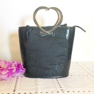 Black Satchel Silver-tone Heart handles Shoulder